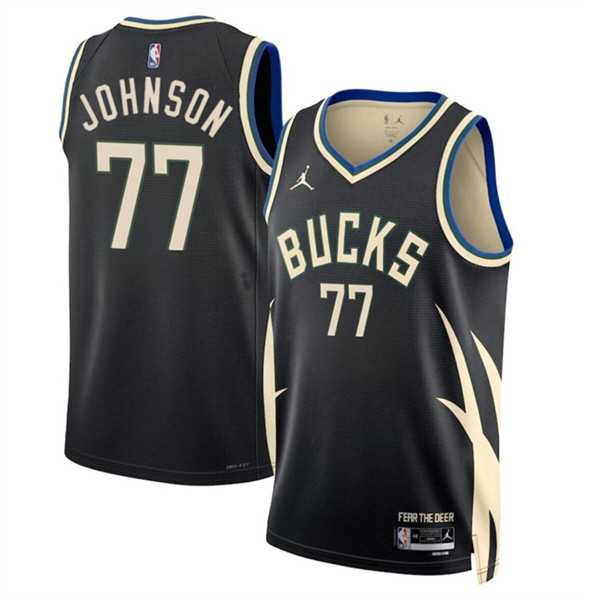 Men%27s Milwaukee Bucks #77 AJ Johnson Black 2024 Draft Statement Edition Stitched Basketball Jersey Dzhi->milwaukee bucks->NBA Jersey
